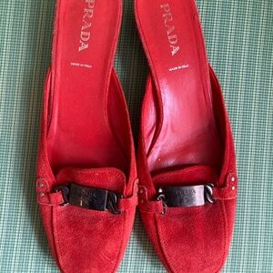 Vintage Orange Prada Suede Mules sz. 8.5